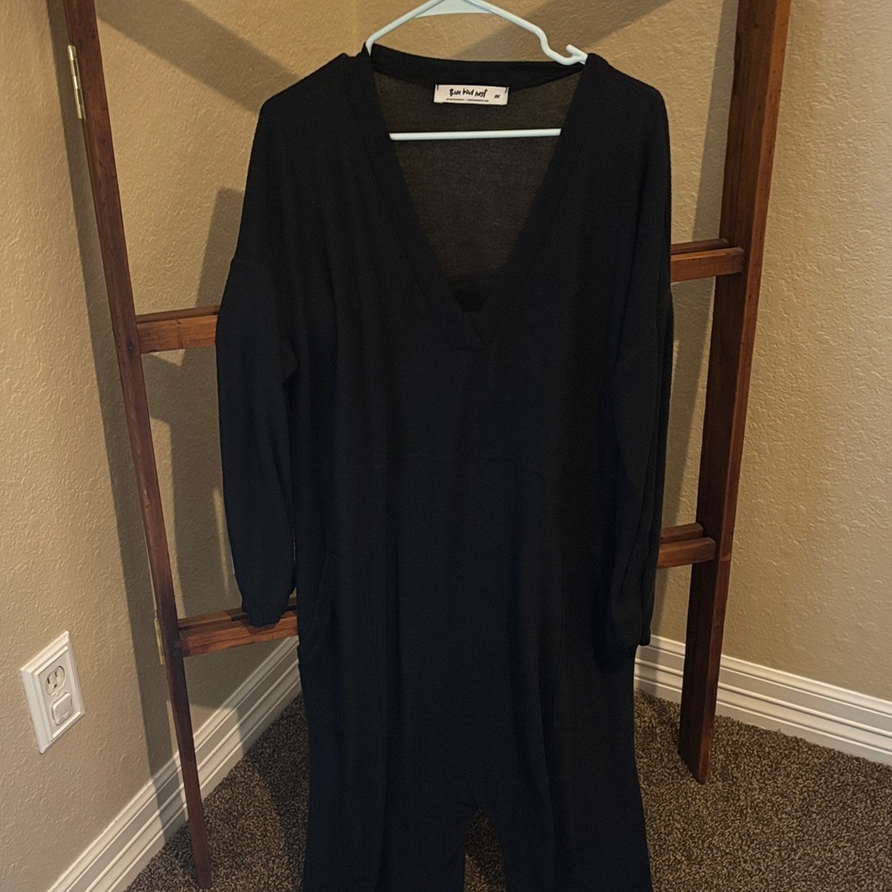 TBN Black V-Neck sweater Jumpsuit